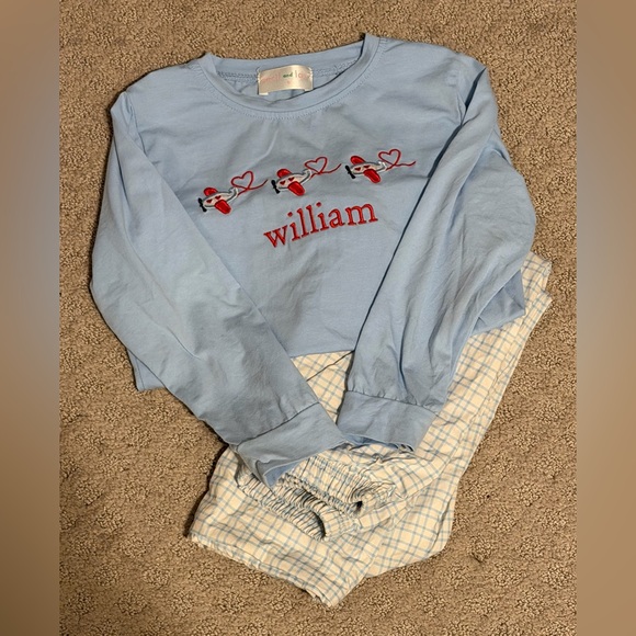 Cecil And Lou Other - Light Blue Pajama Set with Red Embroidery